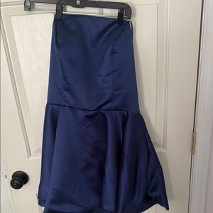 Source Unknown Blue Asymmetrical Trumpet Midi Skirt